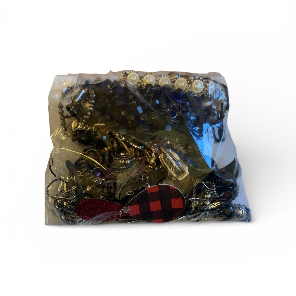 Mixed Jewelry Lot with Red Black and silver pieces 2LB 2 oz